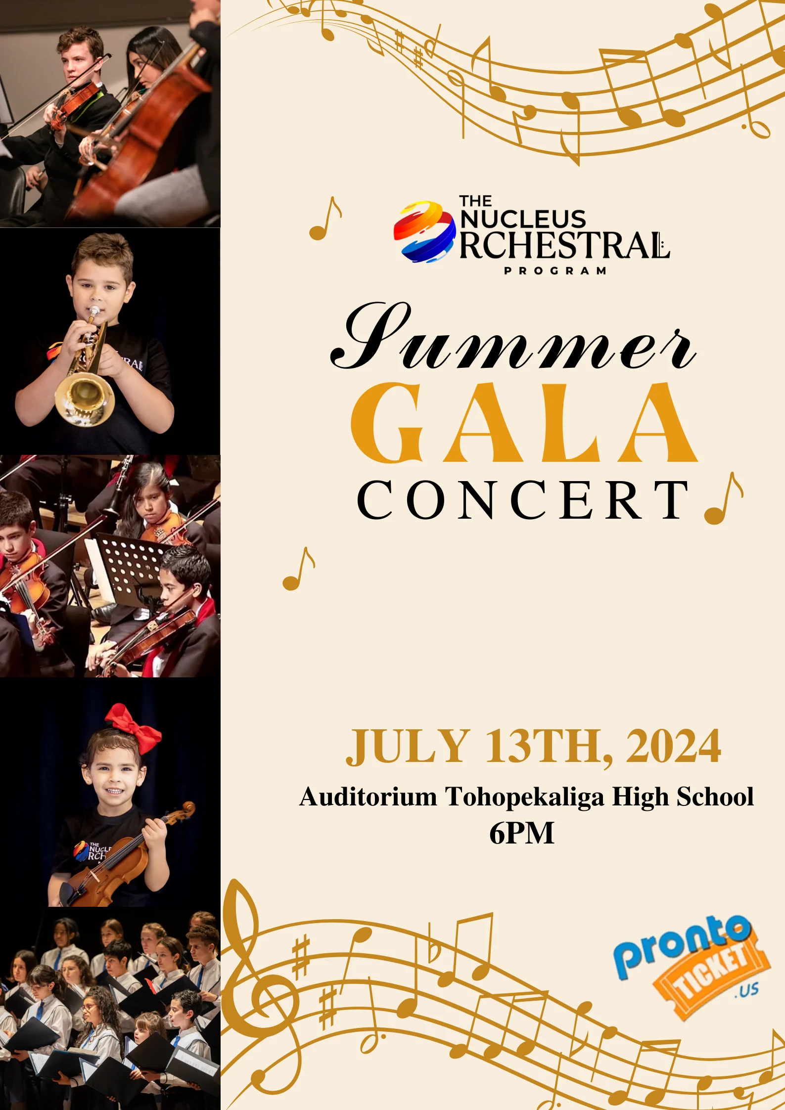 Flyer del Summer Gala Concert. The Nuclues Orchestral en Orlando