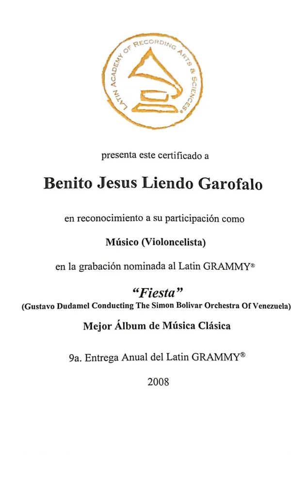Mejor Album de Musica Clasica Benito Liendo Latin Grammy Mejor Album de Musica Clasica Benito Liendo Latin Grammy